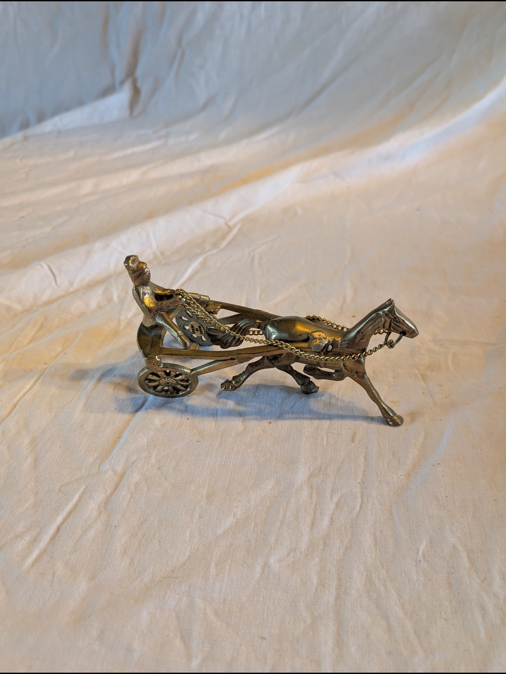 2/60$ Vintage Brass Horse and Chariot Figurine - Gold Tone